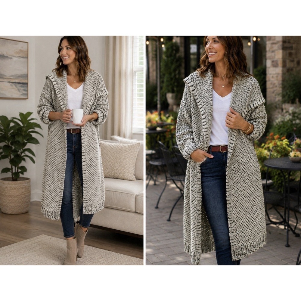 Denim 24/7 size 18/2 (12) long line open front cardigan sailor collar